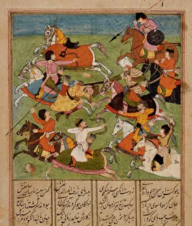 Battle Scene and Text (recto), Text (verso), Folio from a Shahnama (Book of... early 17th century. Creator: Unknown)