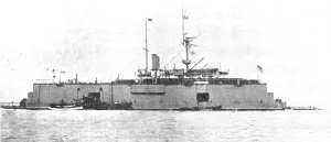Tyne Prints: A battle-ship docked on the water: H