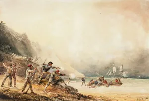 Muskets Prints: Battle between smugglers and marines, 1830. Creator: Theodore Gudin