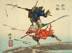 Clan Prints: The Battle at Uji Bridge, 1882. Creator: Tsukioka Yoshitoshi