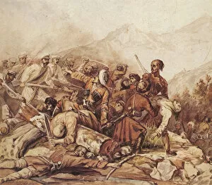 Caucasian Mountains Gallery: The battle of the Valerik River on July 11, 1840, 1840. Artist: Lermontov
