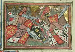The Battle of Yibneh in 1123 (From Li rommans de Godefroy de Buillon et de Salehadin'), 1337. Creator: Maître de Fauvel (active 1314-1340). The Battle of Yibneh in 1123 (From Li rommans de Godefroy de Buillon et de Salehadin')