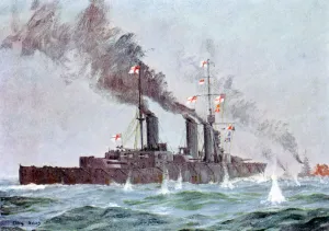Battlecruiser Gallery: Battlecruiser HMS Lion coming into action, Battle of Jutland 31 May - 1 June 1916