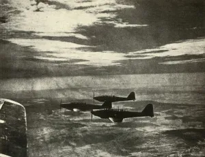 Raid Prints: Battles Returning from a Raid, 1939-1940, (1941). Creator: Unknown