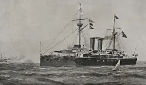 The battleship cruiser "Vizcaya" on its way to New York, 1898. Creator: Enrique Laporta Valor