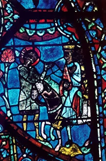 Charles Le Grand Gallery: Baudoin tells Charlemagne of the death of Roland, stained glass, Chartres Cathedral, 1194-1260
