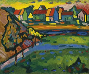 Kandinsky Gallery: Bavarian village with a field, c. 1908. Artist: Kandinsky, Wassily Vasilyevich (1866-1944)