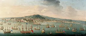 Fleet Prints: The bay of Naples with the British fleet at anchor, 1 August 1718. Creator: Gaspar Butler