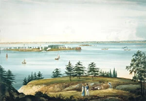 Hudson River Gallery: The Bay of New York and Governors Island Taken from Brooklyn Heights, 1820-25