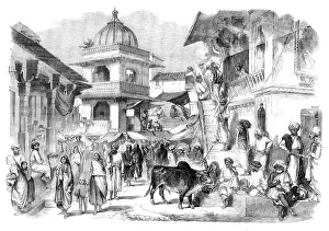 Udaipur Rajasthan India Prints: The Bazaar, Oodipoor, Rajpootana - from a drawing by W