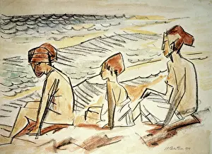 On the Beach, 1919. Creator: Max Pechstein.<br> On the Beach, 1919. Creator: Max Pechstein