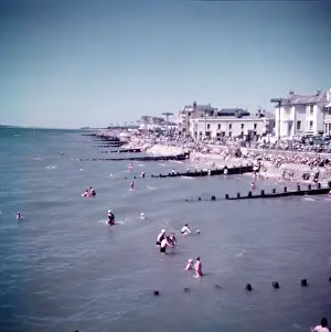 Swimming Prints: The beach at Bognor, Sussex, c1955. Creator: Arthur Charles Kirby Ware