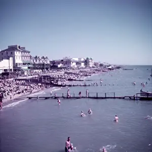 Swimming Prints: The beach at Bognor, Sussex, c1955. Creator: Arthur Charles Kirby Ware