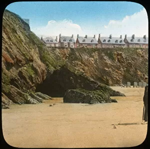 Church Army Lantern Department Gallery: Beach and cliffs, Newquay, Cornwall, late 19th or early 20th century