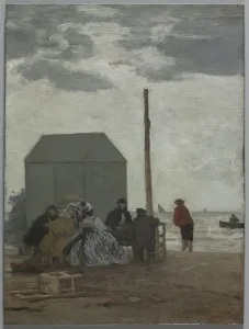 Eugene Boudin Prints: The Beach at Deauville, 1864. Creator: Eugene Boudin (French, 1824-1898)