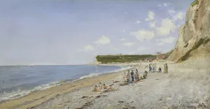 Sunbathing Prints: The Beach at Fécamp, 1875. Creator: Emile Flick