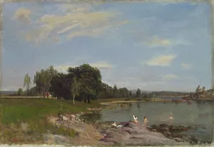 Beach landscape, bathing children, 1872. Creator: Berndt Lindholm