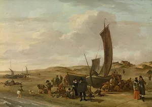Paddling Prints: The Beach at Scheveningen, late 17th century. Creator: Cornelis Beelt