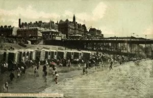 Hotel Metropole Collection: Beach Showing Pier & Metropole, Brighton, late 19th-early 20th century. Creator: Unknown