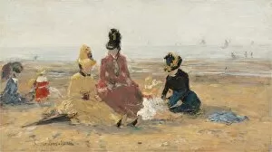 Normandy Gallery: On the Beach, Trouville, 1887. Creator: Eugene Louis Boudin