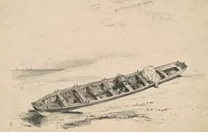 Lithograph In Black On Wove Paper Collection: A Beached Longboat, 19th century. Creator: Unknown