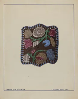 Na And Xef Prints: Beaded Pin Cushion, 1937. Creator: J. Howard Iams