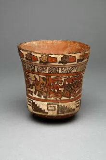 Beheaded Collection: Beaker Depicting Decapitated Heads, Likely Trophy Heads, 180 B.C. / A.D. 500