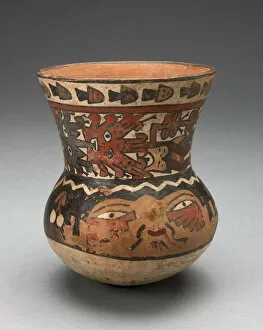 Beaker Depicting Human Head and Abstract Costumed Figures, 180 B.C. / A.D. 500