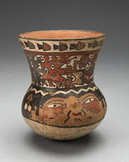 Face Paint Prints: Beaker Depicting Human Head and Abstract Costumed Figures, 180 B. C. / A. D. 500