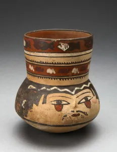 Beaker Depicting Human Head and Rows of Geometric Motifs, 180 B.C./A.D. 500 Beaker Depicting Human Head and Rows of Geometric Motifs, 180 B.C./A.D. 500