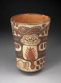 Beaker Depicting a Male Figure with Body Stretched and Abstract Motifs, 180 B.C. / A.D. 500