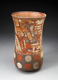 Walking Staff Gallery: Beaker Depicting Warriors Holding Feathered Staffs with Regalia, 180 B.C. / A.D. 500