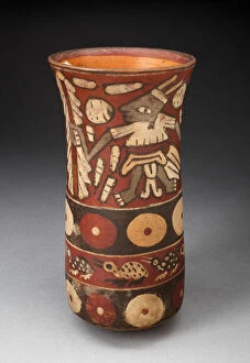 Walking Staff Gallery: Beaker Depicting Warriors Holding Staffs Surrounded by Regalia, 180 B.C. / A.D. 500