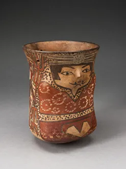 Beaker in the Form of a Figure with Painted Standing Figures Holding Staffs, 180 B.C./A.D Beaker in the Form of a Figure with Painted Standing Figures Holding Staffs, 180 B.C./A.D