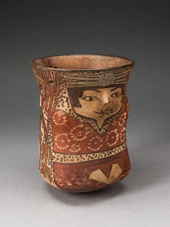 Walking Staff Gallery: Beaker in the Form of a Figure with Painted Standing Figures Holding Staffs, 180 B.C. / A.D