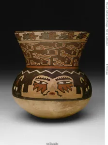 Face Paint Prints: Beaker in the Form of a Head with Abstract Serpent-like Textile Pattern, 180 B. C. / A. D