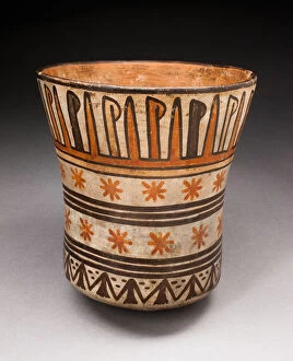Star Shaped Gallery: Beaker with Horizontal Bands of Geometric Motifs, 180 B.C. / A.D. 500. Creator: Unknown