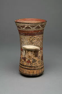Beaker with Modeled Head Surrounded by Painted Abstract Motifs, 180 B.C. / A.D. 500