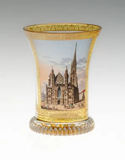 Blown Glass Gallery: Beaker with St. Stephens Cathedral, Vienna, Vienna, c. 1830. Creator: Anton Kothgasser