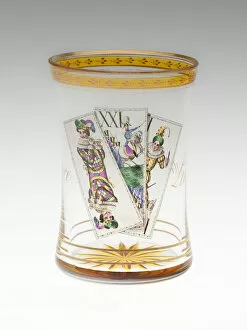Blown Glass Gallery: Beaker with Tarot Cards, Vienna, c. 1820. Creator: Anton Kothgasser