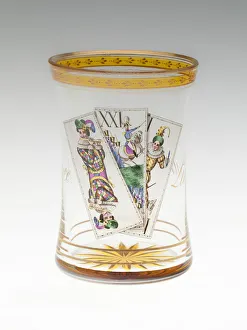 Cut Glass Collection: Beaker with Tarot Cards, Vienna, c. 1820. Creator: Anton Kothgasser