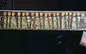 Diocesan Gallery: Beam of the Cruilles canopy, tempera on wood, detail of decoration with monks