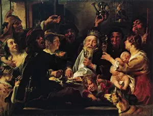 Celebrations Prints: The Bean king, 1638. Creator: Jacob Jordaens I