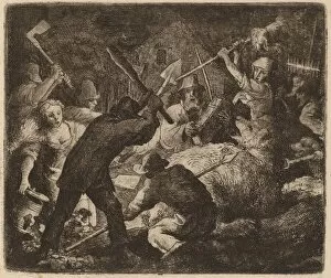 Farm Labourer Collection: The Bear Assaulted by the Peasants, probably c. 1645 / 1656. Creator: Allart van Everdingen