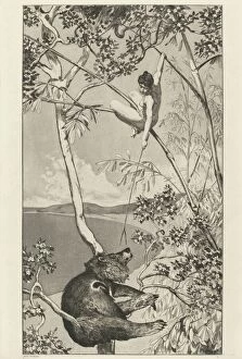 Mythical Beasts Gallery: Bear and Elf (Bar und Elfe): pl.1, published 1881. Creator: Max Klinger