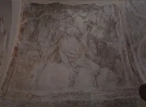 Saint Sophia Cathedral Prints: Bear Hunt, 11th century. Artist: Ancient Russian frescos