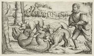 Augustin Hirschvogel German Collection: A Bear Hunt, 1569. Creator: Augustin Hirschvogel (German, 1503-1553)