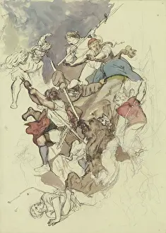 Bear hunt, mid-19th century. Creator: Rudolf Friedrich August Henneberg