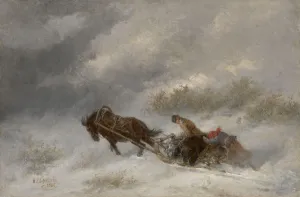 Bear Hunters in the Blizzard. Artist: Sverchkov, Nikolai Yegorovich (1817-1898) Bear Hunters in the Blizzard. Artist: Sverchkov, Nikolai Yegorovich (1817-1898)