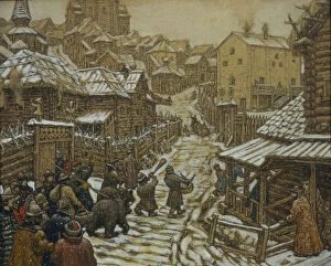 Kremlin Riverside Gallery: The bear trainers. Old Moscow, 1911. Artist: Vasnetsov, Appolinari Mikhaylovich (1856-1933)